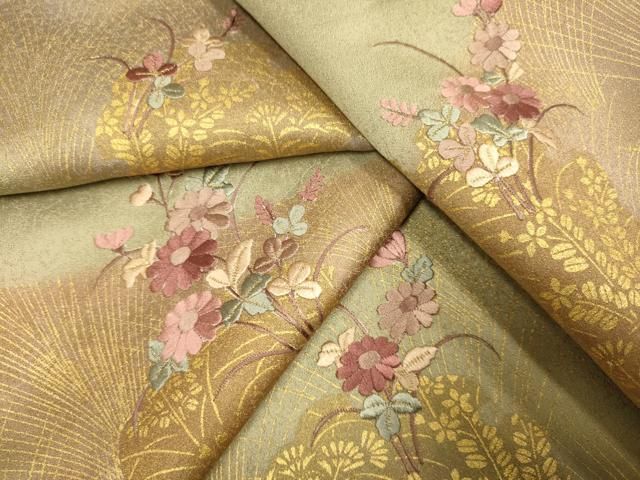 平和屋着物●訪問着　総刺繍　雪輪花文　金彩　正絹　逸品　DABD6110du