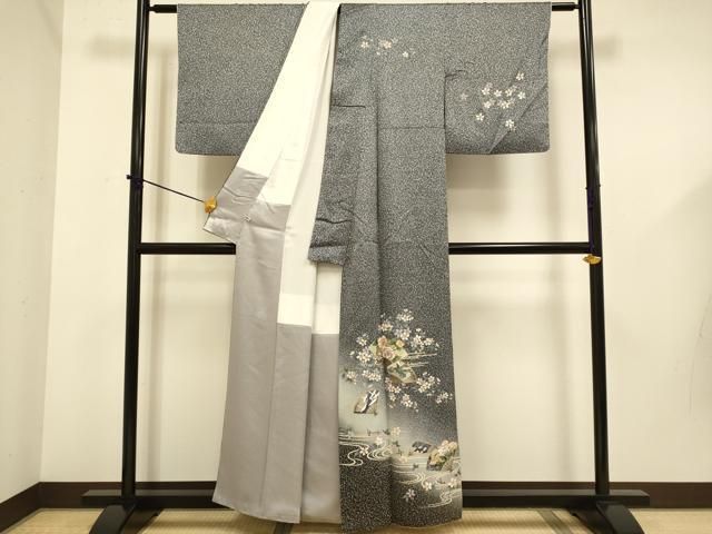 逸品 暈し染め 正絹 金銀彩 銀彩 訪問着 孔雀花文 絽 平和屋2□夏物