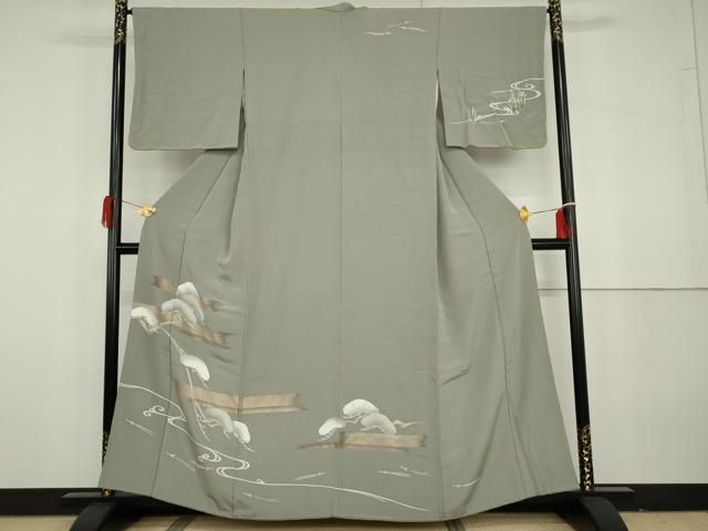 平和屋着物●本加賀友禅作家　倉田泰波　訪問着　流水花松文　正絹　逸品　AABG9982cs