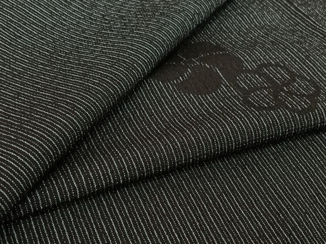 平和屋着物▽本塩沢　単衣　舞花文　黒地　正絹　逸品　AABH8632jh