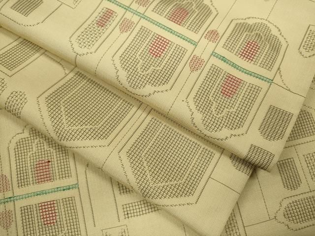 平和屋着物▽上質な紬　単衣　幾何学文　正絹　逸品　CABF3071ze