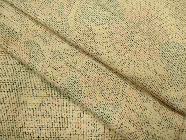 平和屋着物▽上質な紬　単衣　草花文　正絹　逸品　CABF3079ze