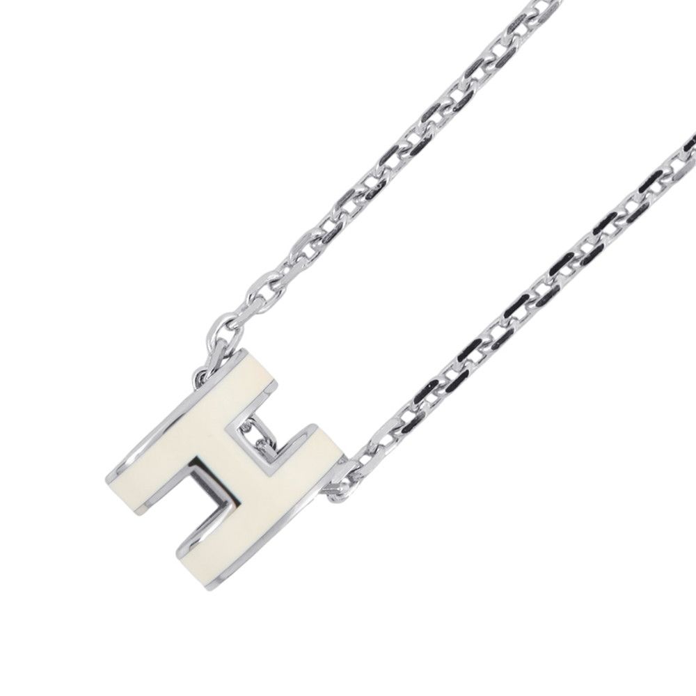 エルメス ネックレス ミニ・ポップアッシュ ホワイト/シルバー金具 HERMES アクセサリー ポップH 白