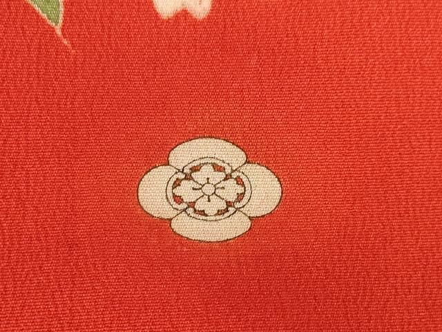 アンティーク着物　二尺袖大正ロマン　小振袖　駒刺繍　檜扇吉祥花文　正絹 平和屋本店○アンティーク 大正ロマン 小振袖 二尺袖 駒刺繍 帆掛け船 着物・浴衣