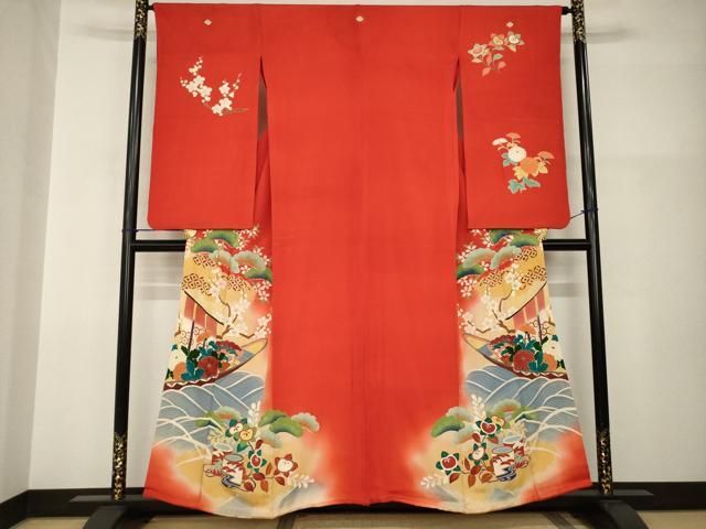 平和屋本店○アンティーク 大正ロマン 小振袖 二尺袖 駒刺繍 帆掛け船