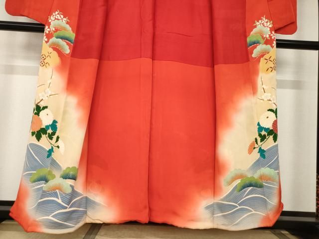 平和屋本店○アンティーク 大正ロマン 小振袖 二尺袖 駒刺繍 帆掛け船