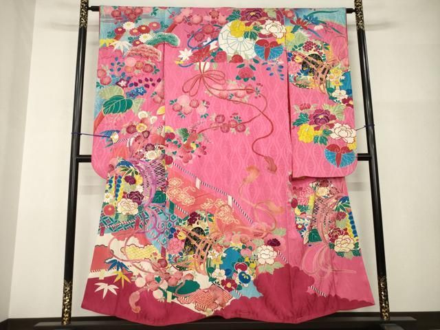 平和屋本店●アンティーク 大正ロマン 振袖 駒刺繍 花鼓文 正絹 逸品 AABI0792ck