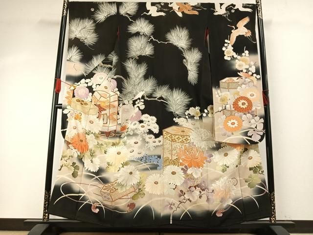 平和屋本店●アンティーク　大正ロマン　振袖　中国三大刺繍　相良刺繍　駒刺繍　貝桶花鳥文　暈し染め　金銀彩　正絹　逸品　AABH5190fy