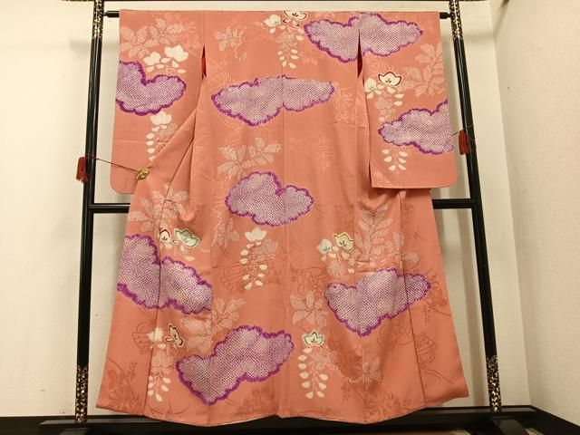 平和屋本店●アンティーク　大正ロマン　小振袖　二尺袖　絞り　刺繍　草花文　正絹　逸品　AABI0460ph