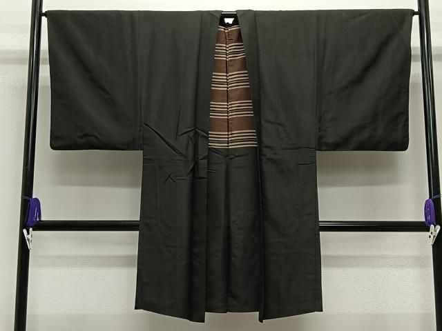 平和屋着物∞男性　長羽織　色無地　暗黒色　正絹　逸品　CABE5110ua