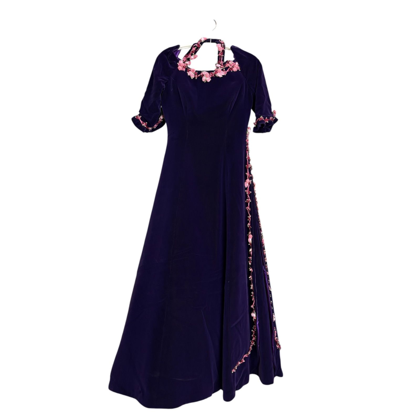 【美品】Le Fance ルファンス ロングドレス ベロア パープル 花装飾 ステージ衣装