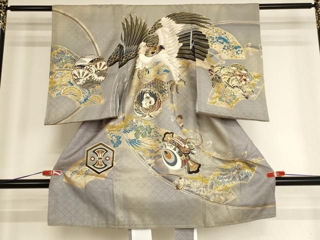 平和屋着物[]お宮参り　男の子　祝着　産着　初着　のしめ　刺繍　吉祥鷹文　金糸　金彩　AABH2950ja
