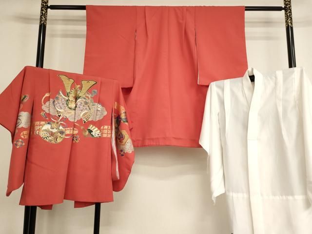 平和屋着物[]七五三　男の子　5歳　祝着・羽織・長襦袢（単衣）セット　兜　金銀彩　AABH2958ja