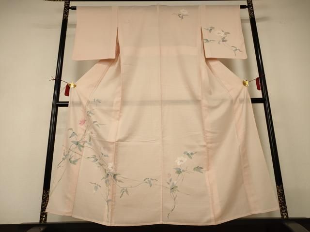 平和屋着物＊夏物　訪問着　絽　手描き　草花文　正絹　逸品　AABI0706jd