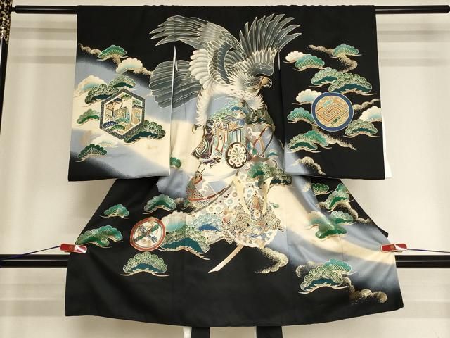 平和屋着物[]お宮参り　男の子　祝着　産着　初着　のしめ　兜　御所車松文　暈し染め　金彩　逸品　AABH2963ja