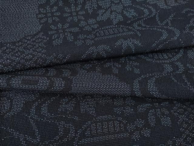 平和屋着物●本塩沢　110亀甲　流水花籬文　正絹　逸品　AABI2446ck