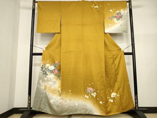 平和屋着物●訪問着　枝花文　暈し染め　金彩　正絹　逸品　AABI2450ck
