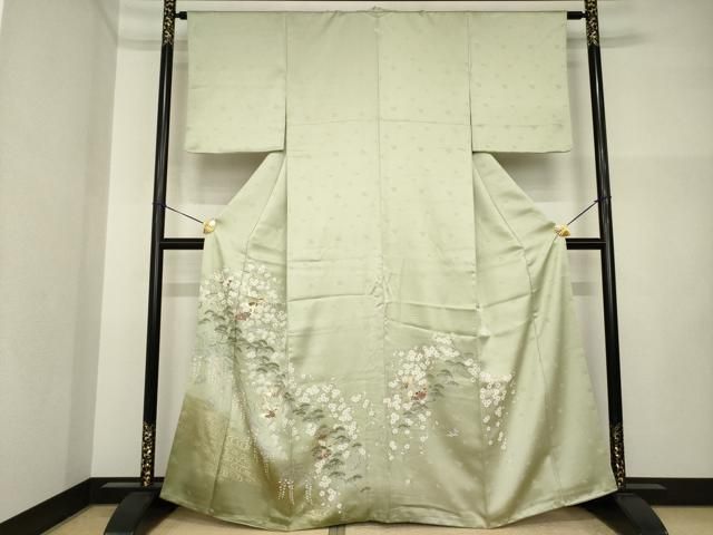 平和屋着物○豪華色留袖 友禅 吉祥飛鶴花文 松 金彩 正絹 逸品
