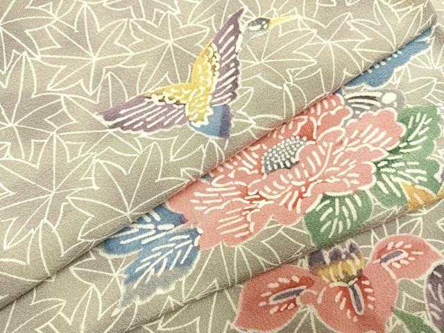 平和屋着物●上質な小紋　型染め　花鳥文　暈し染め　正絹　逸品　AABI1348fy