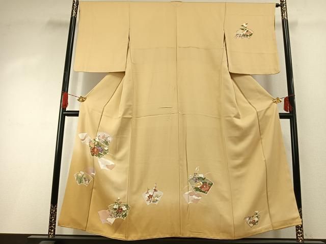 平和屋着物●訪問着　友禅　地紙花文　暈し染め　金彩　正絹　逸品　AABI1349fy