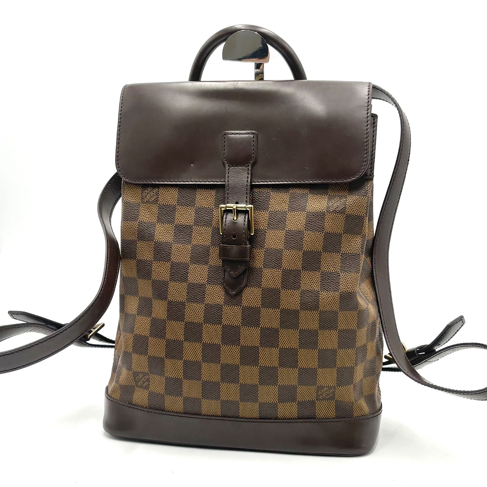 極美品◎LOUIS VUITTON ルイヴィトン ソーホー ダミエエベヌ ダミエエベヌ レザー×PVC ブラウン リュック バックパック ゴールド N51132