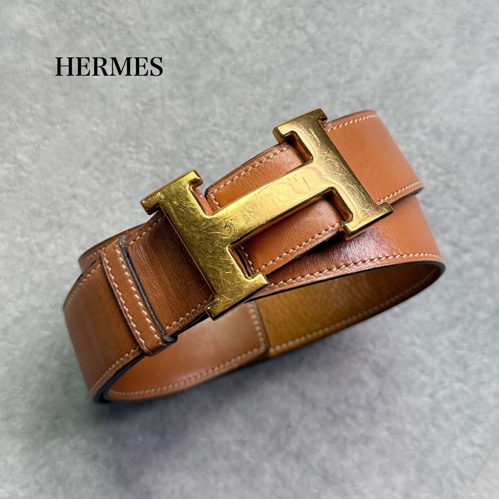 HERMES エルメス コンスタンス Hベルト キャメル ゴールド金具