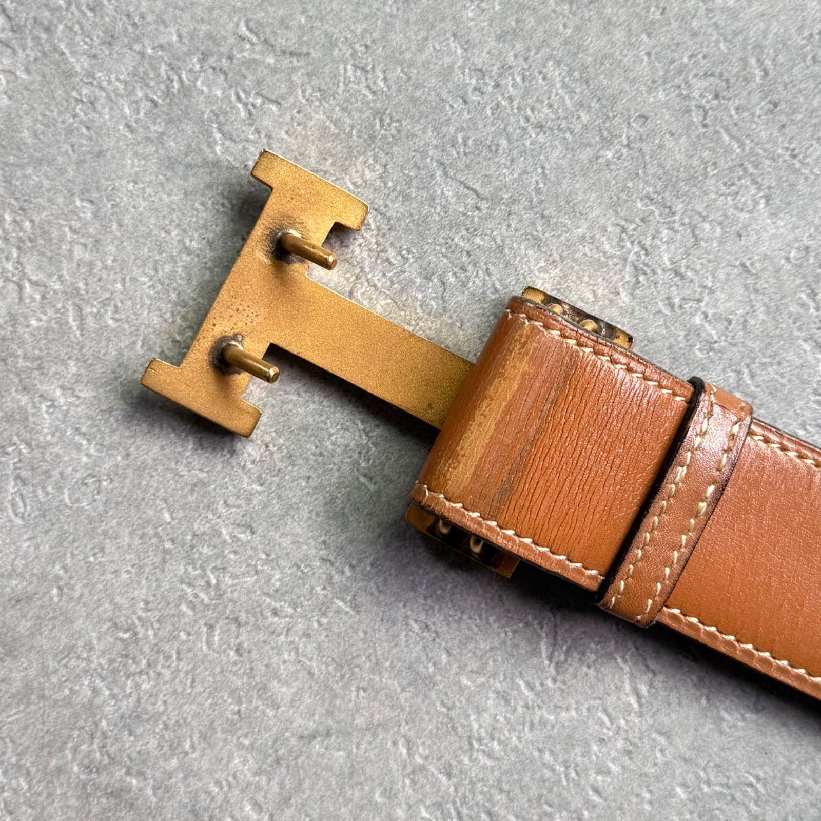 209◆ エルメス　コンスタンスHバックルベルト　キャメル　レザー　ヴィンテージ HERMES エルメス コンスタンス Hベルト キャメル ゴールド金具
