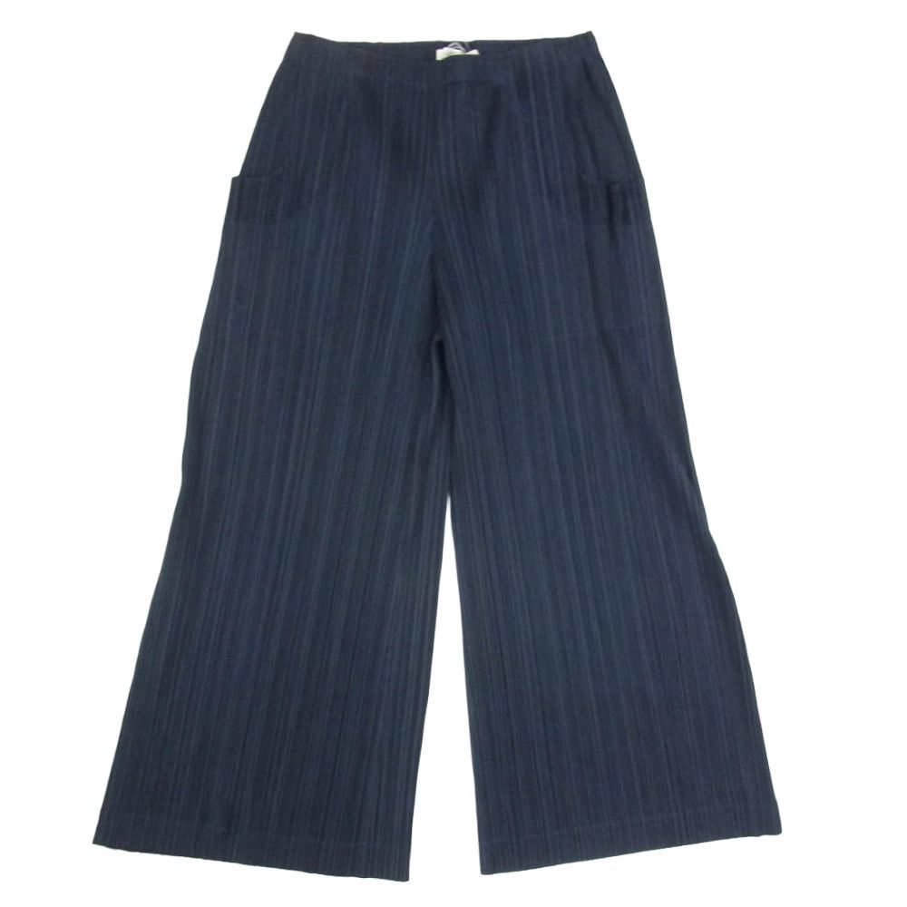 PLEATS PLEASE プリーツプリーズ イッセイミヤケ PP91-JF404 プリーツ加工 クロップド ワイド パンツ ネイビー系 1【中古】