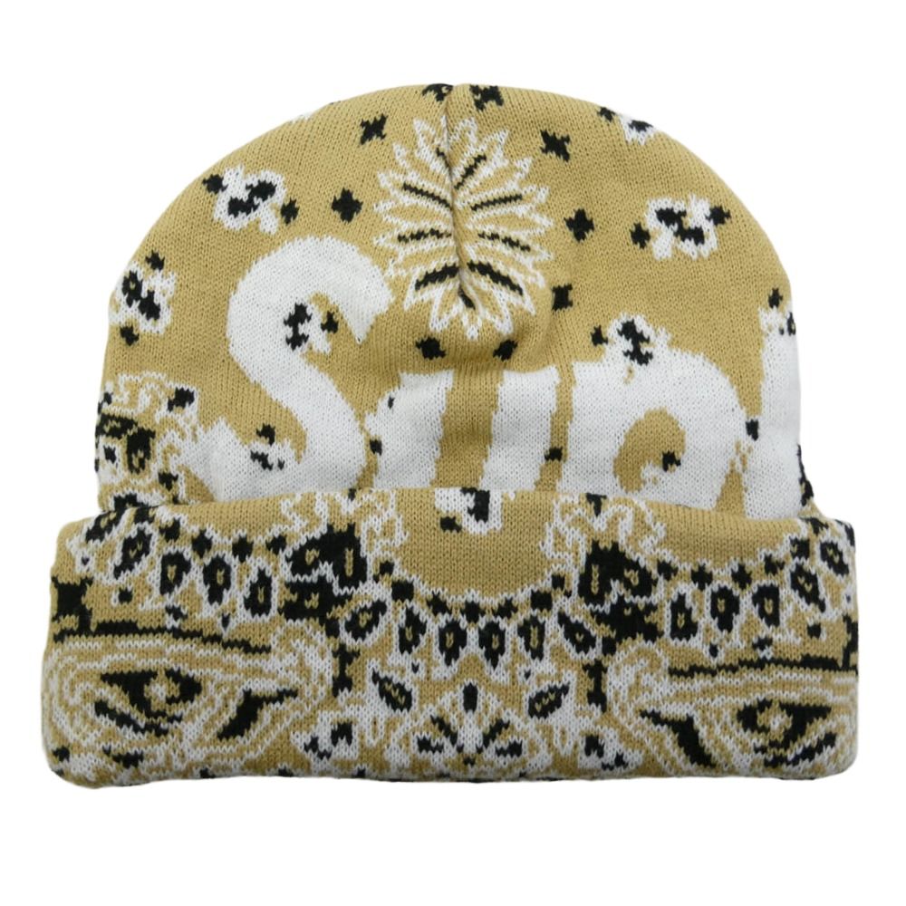 Supreme シュプリーム 24AW Bandana Big Logo Beanie バンダナ ビッグロゴ ビーニー ニット帽 キャップ ベージュ系【中古】