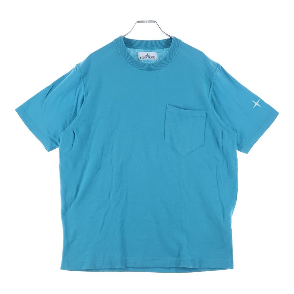 STONE ISLAND (ストーンアイランド) 胸ポケット 袖ロゴ刺繍 半袖Tシャツ カットソー ライトブルー 7215553D5