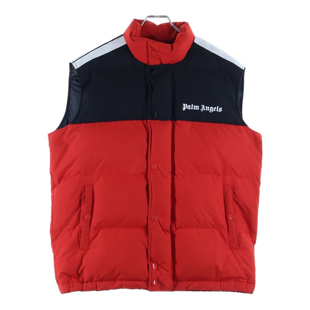 Palm Angels (パームエンジェルス) 19SS DOWNTRACK VEST ロゴプリント ジップアップ ダウンジャケット ベスト レッド PMED006E19576002
