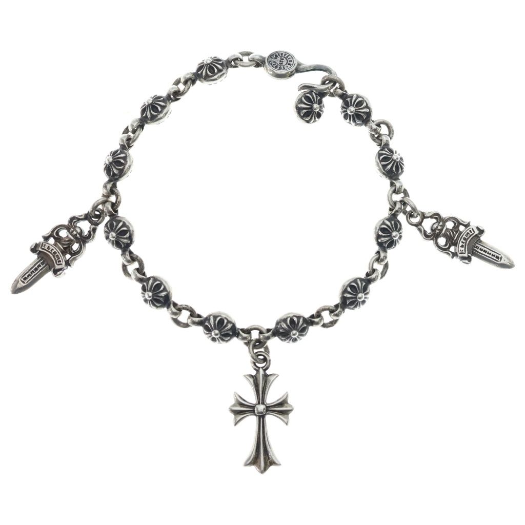 CHROME HEARTS (クロムハーツ) NO1 BALL #1クロスボール #5ダガー タイニーCHクロス モチーフ ブレスレット シルバー BCA172