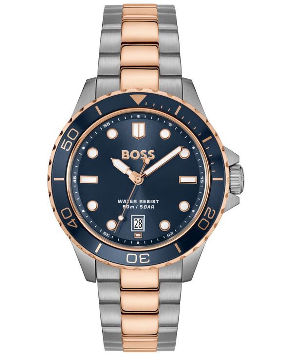 ヒューゴボス メンズ アクセサリー 腕時計 Tシャツ Hugo Boss Mens Troper Sport Quartz Basic Calendar Two Tone Stainless Steel Watch 42mm Twotone