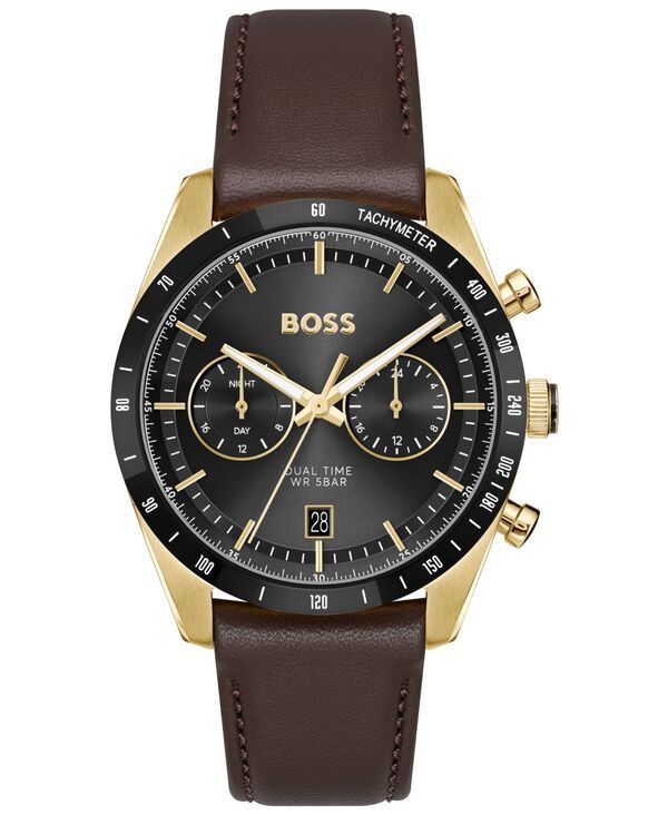 ヒューゴボス メンズ アクセサリー 腕時計 Hugo Boss Mens Tourmaster Quartz Multifunction Brown Calfskin Watch 41mm Brown ブラウン