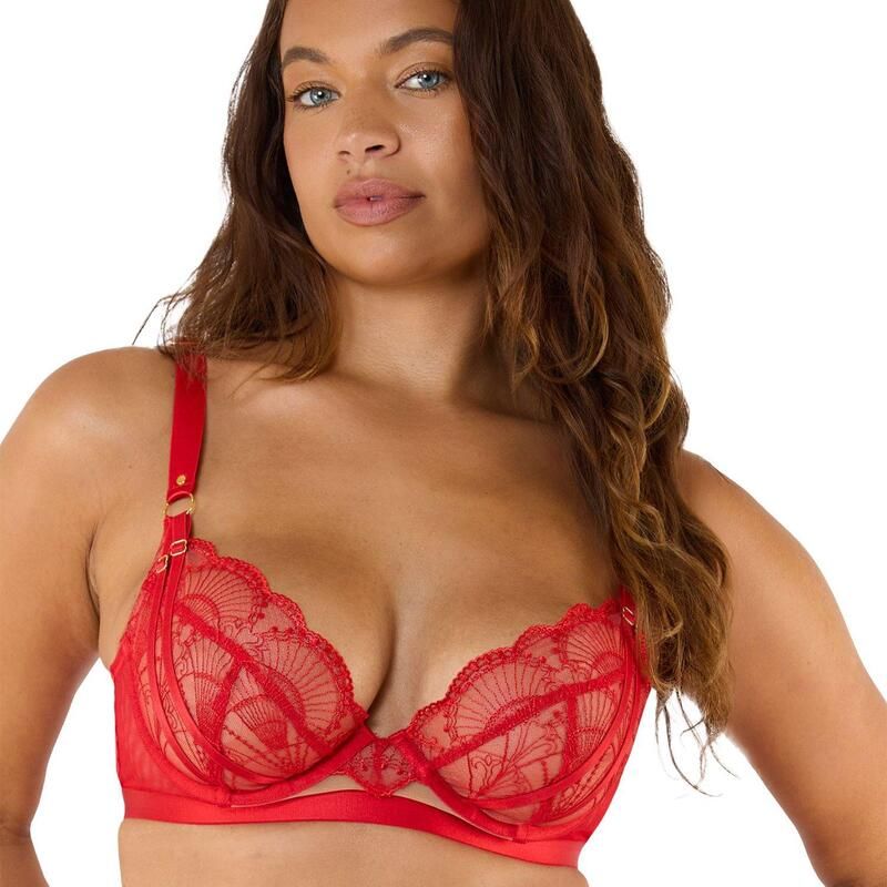 プレイフルプロミス レディース アンダーウェア ブラジャー 刺繍 Playful Promises Pippa Redeco Embroidered Plunge Bra Red レッド
