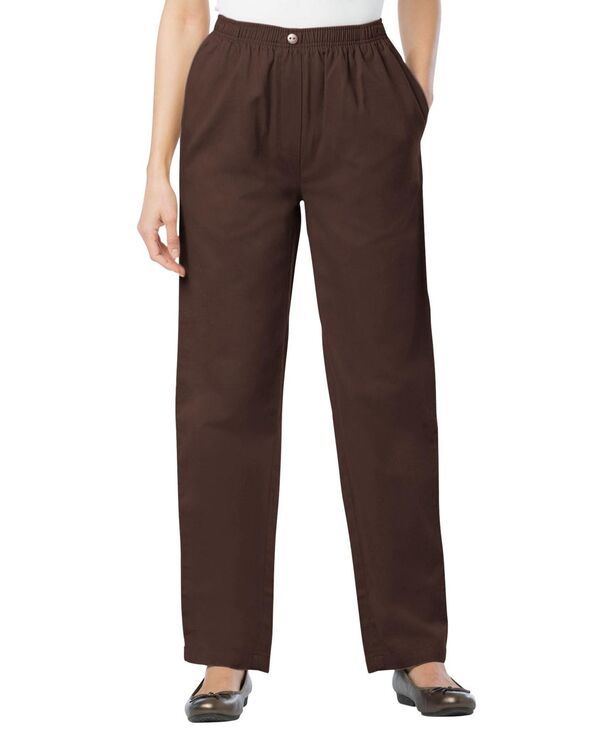 ウーマン ウィズイン レディース ボトムス デニムパンツ コットン ジーンズ Woman Within Womens Within StraightLeg AllCotton Denim PullOn 7Day ElasticWaist Jeans Choco