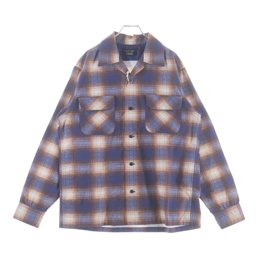 SUBCULTURE (サブカルチャー) ×BerBerJin COTTON CHECKSHIRT ベルベルジン コットン チェック オープンカラー 長袖シャツ オレンジ/ブルー SCTP-CLB02