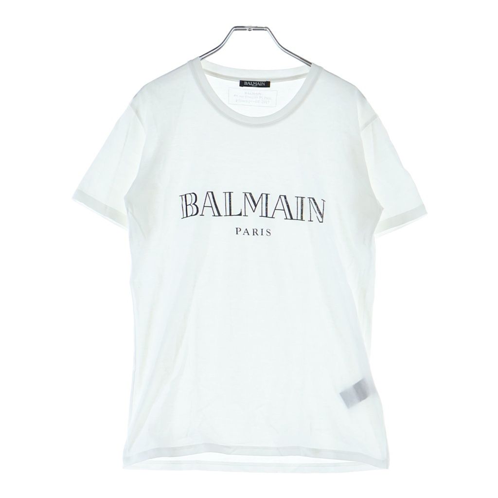 BALMAIN (バルマン) ロゴプリント クルーネック 半袖Tシャツ カットソー ホワイト