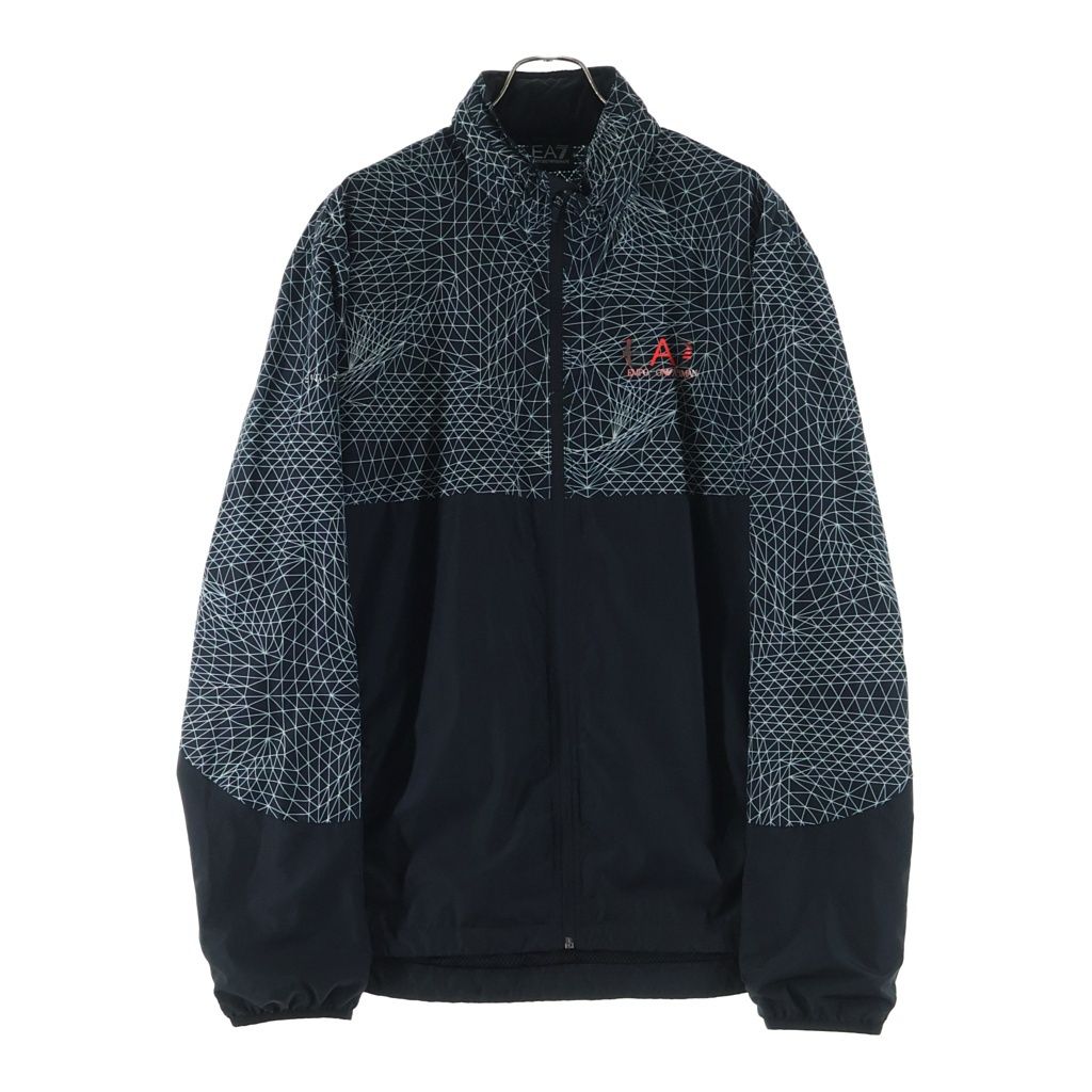 EMPORIO ARMANI EA7 (エンポリオアルマーニイーエーセブン) ロゴプリント 幾何学柄切り替え ナイロン ジップアップ トラックジャケット ブラック 3YPB05 PN28Z