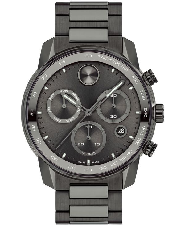モバド メンズ アクセサリー 腕時計 Tシャツ Movado Mens Bold Verso Gunmetal Ionic Plated Steel Bracelet Watch 44mm Gunmetal ガンメタル