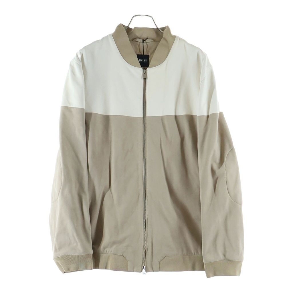 HUGO BOSS (ヒューゴボス) バイカラー コンビレザー ジップアップ ジャケット ブルゾン ベージュ/ホワイト 10215339