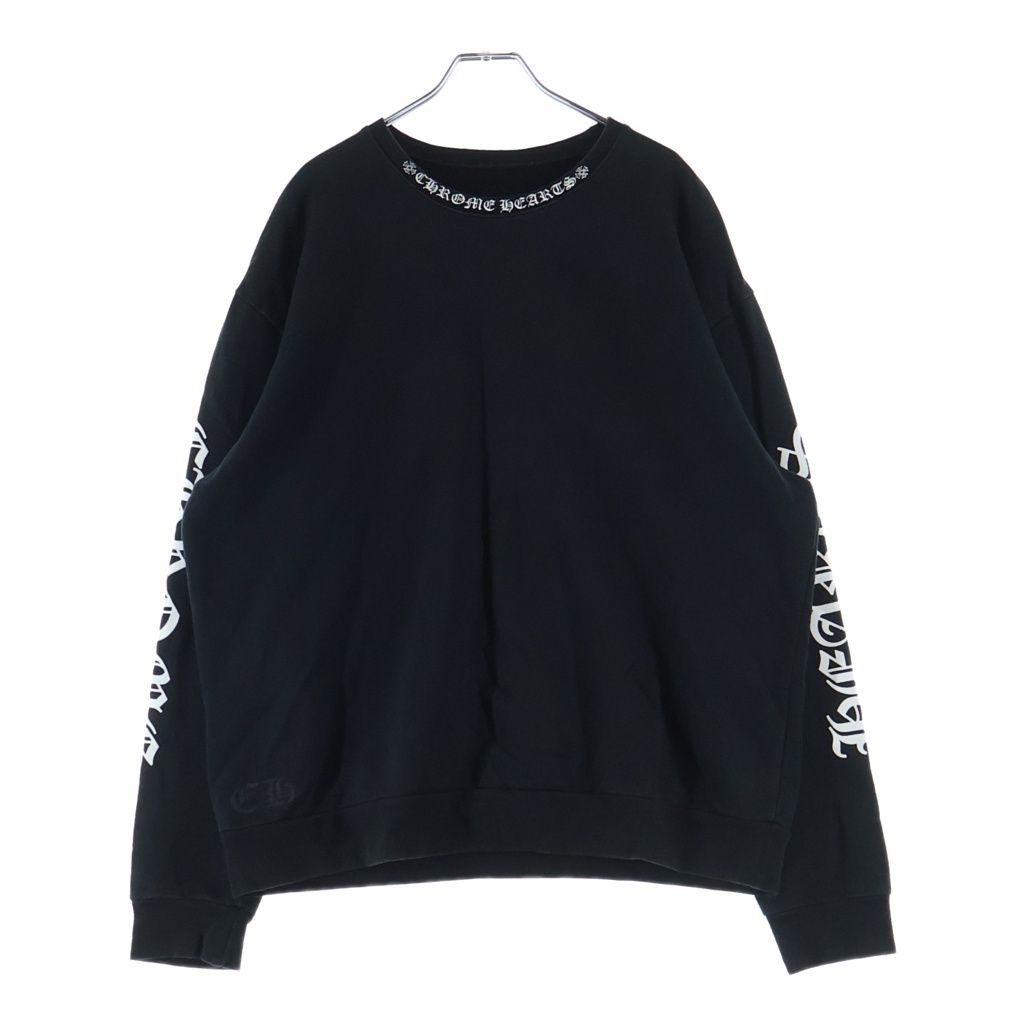 CHROME HEARTS (クロムハーツ) Neck Logo ネックロゴ SWTSHRT PLVR 袖プリント クルーネックスウェット ブラック