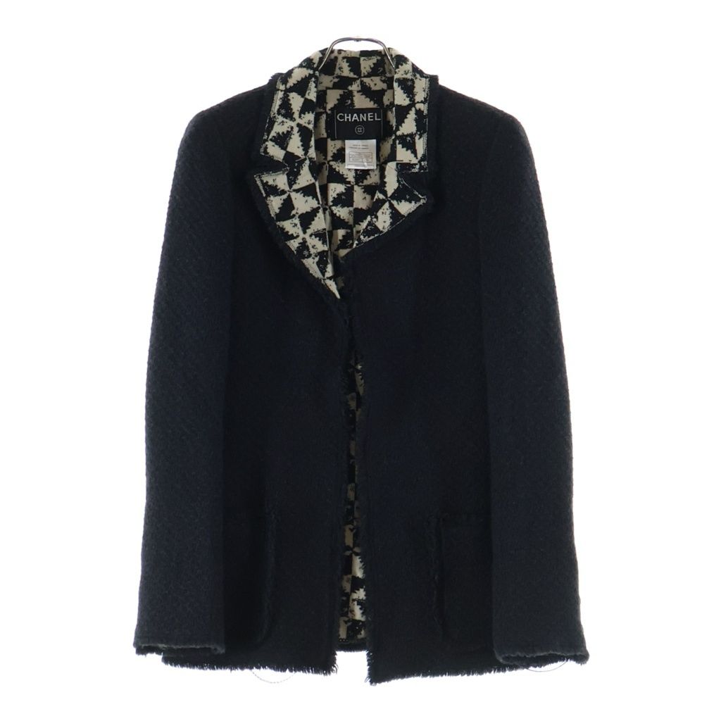 CHANEL (シャネル) 04AW アンゴラ混 ウール ツイード ロングジャケット ダークグレー レディース P24737W03408