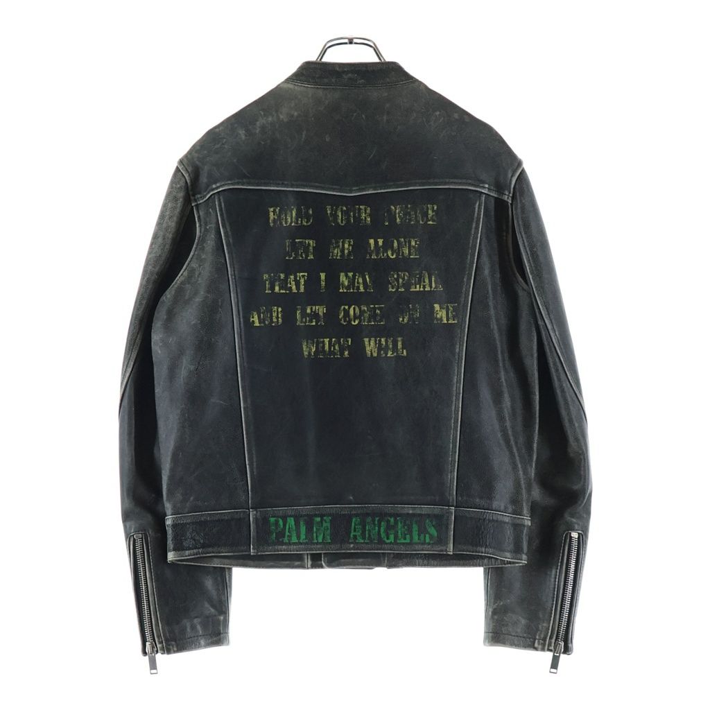 Palm Angels (パームエンジェルス) ヴィンテージ加工 バックプリントジップアップレザージャケット ブラック