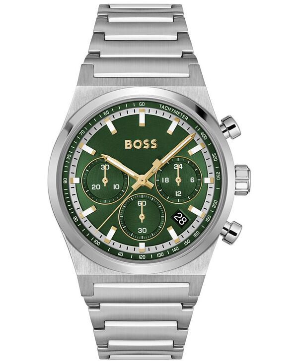 ヒューゴボス メンズ アクセサリー 腕時計 Tシャツ Hugo Boss Mens Candor Quartz Chronograph SilverTone StainlessSteel Watch 41mm Silvertone シルバー