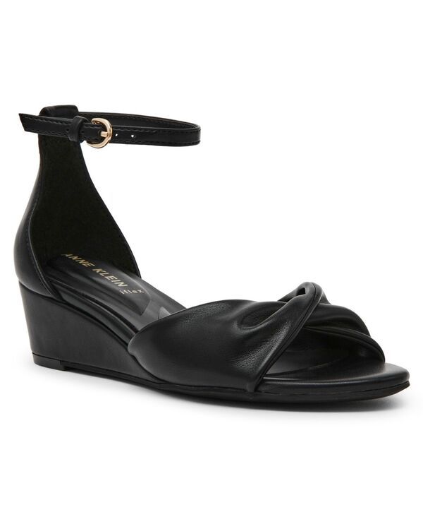 アンクライン レディース シューズ サンダル アンクル Anne Klein Womens Whitby Ankle Strap Demi Wedge Sandals Black Smooth ブラック