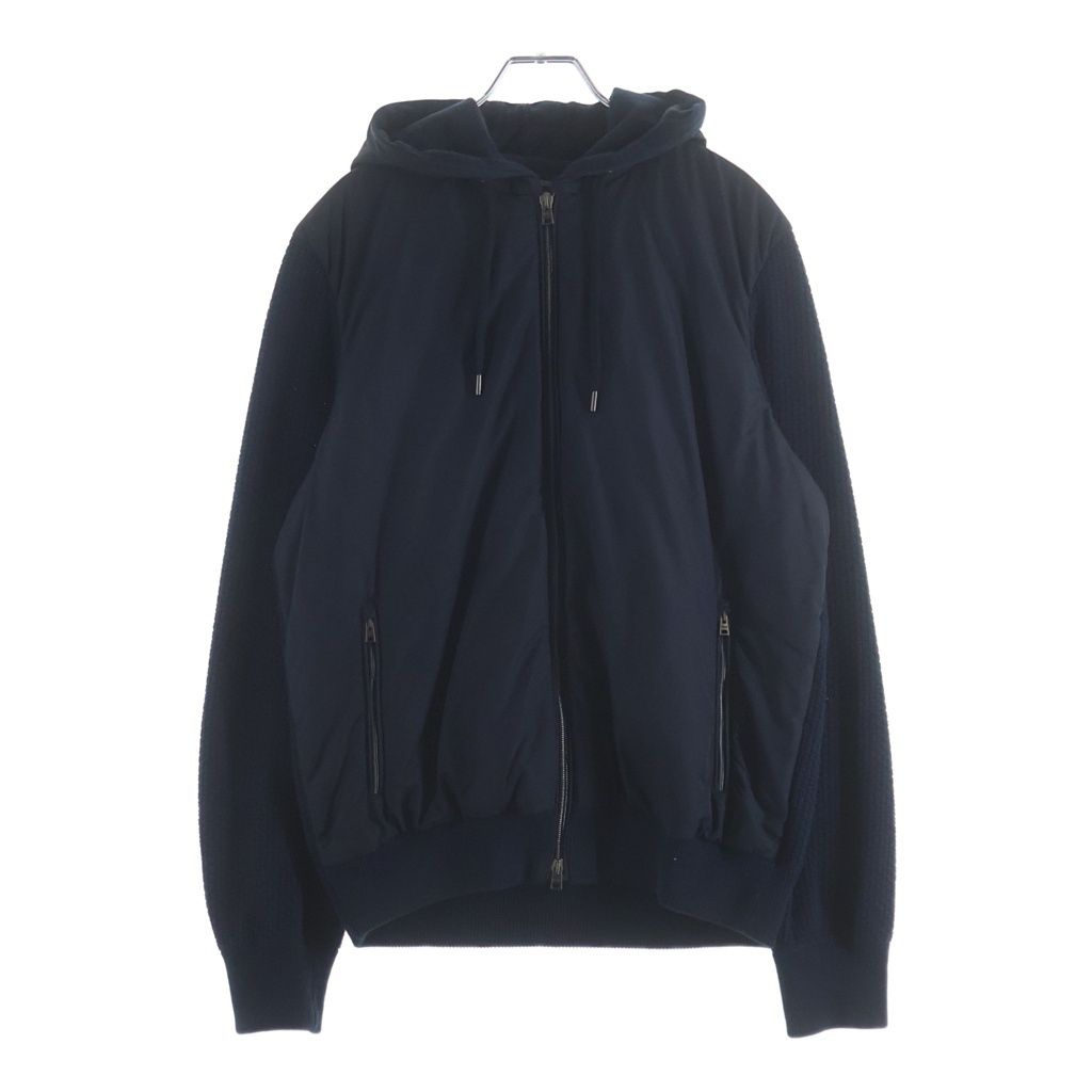 HERNO (ヘルノ) ウォーターレペレントバデッド ポリエステル ハニカムコットン ニットハイブリッド ジップフーディー パーカー ネイビー MC000141U
