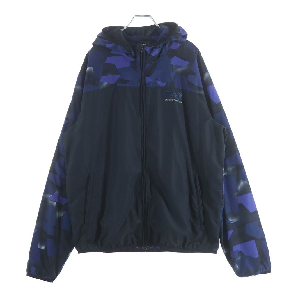 EMPORIO ARMANI EA7 (エンポリオアルマーニイーエーセブン) ロゴプリント 幾何学柄切り替え ジップアップ フーデッド ジャケット ネイビー 3GPB05 PN28Z