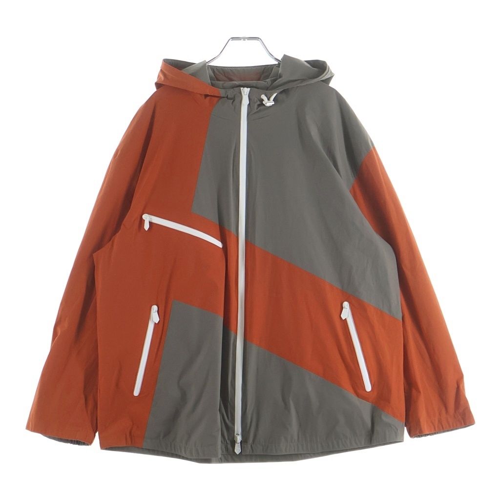 HERMES (エルメス) バイカラー ナイロン フーデッド ジップアップ ジャケット パーカー オレンジ/ベージュ