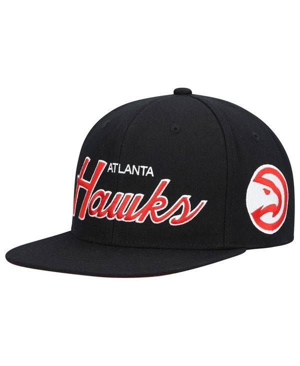 ミッチェルネス メンズ アクセサリー 帽子 Mitchell Ness Mens Black Atlanta Hawks Hardwood Classics Script 20 Snapback Hat Black ブラック